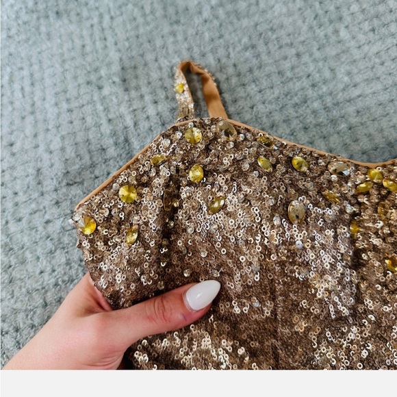 Elegant Gold and Brown Mini Dress - Picture 3 of 10